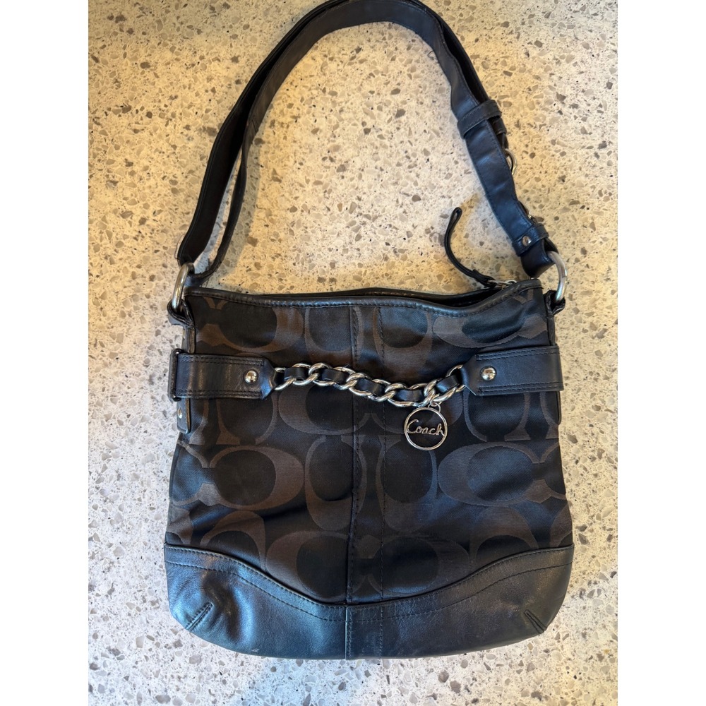 PROJECT Coach Signature Canvas Leather Crossbody Bag Black Brown F19730